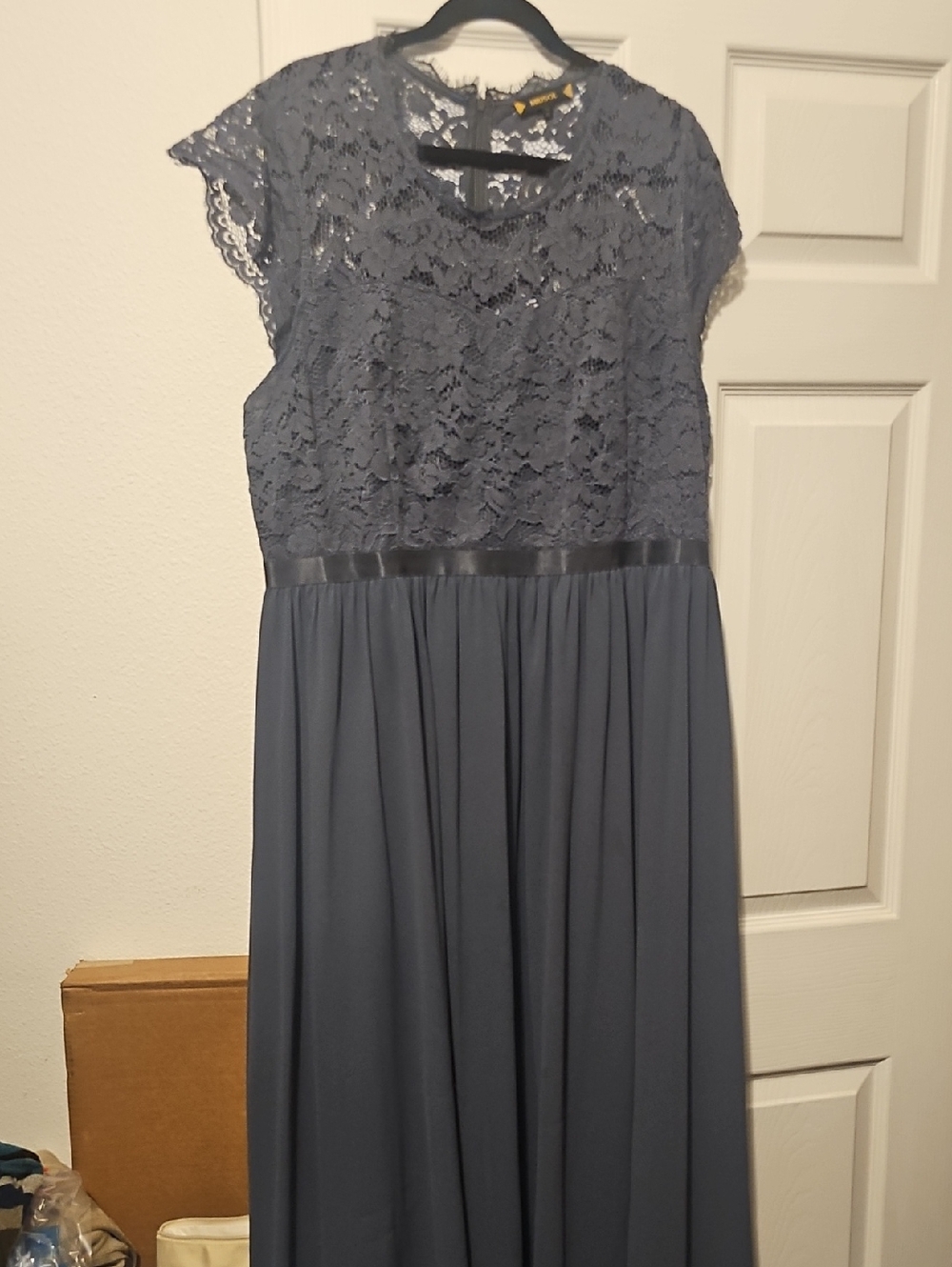 Miusol Navy Lace Bodice Maxi Dress with Satin Waistband
